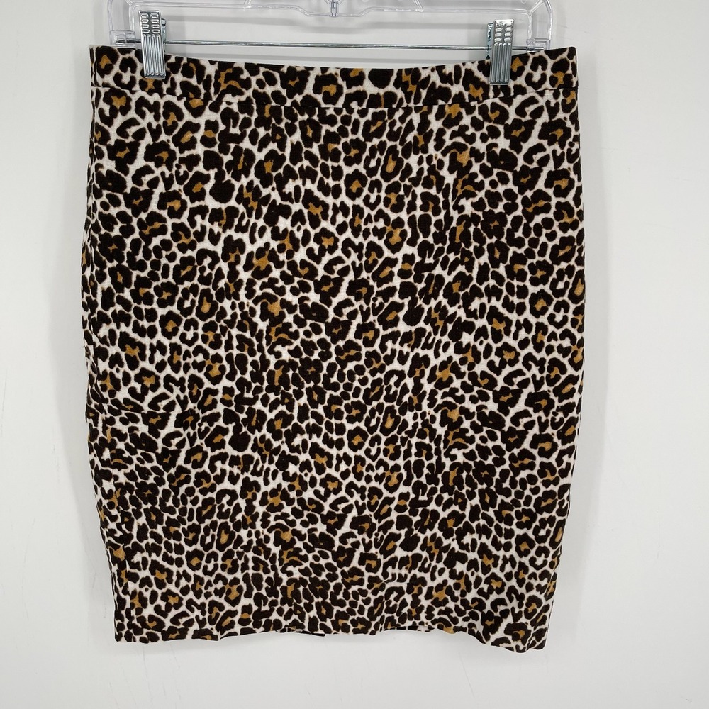 J Crew Women's Brown Multi Leopard Animal Print Linen Cotton Pencil Skirt Size 6